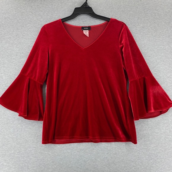 MSK Tops - MSK Womens Y2K Red Velvet Fairy Boho Bell Sleeve V Neck‎ Top Whimsy Size L